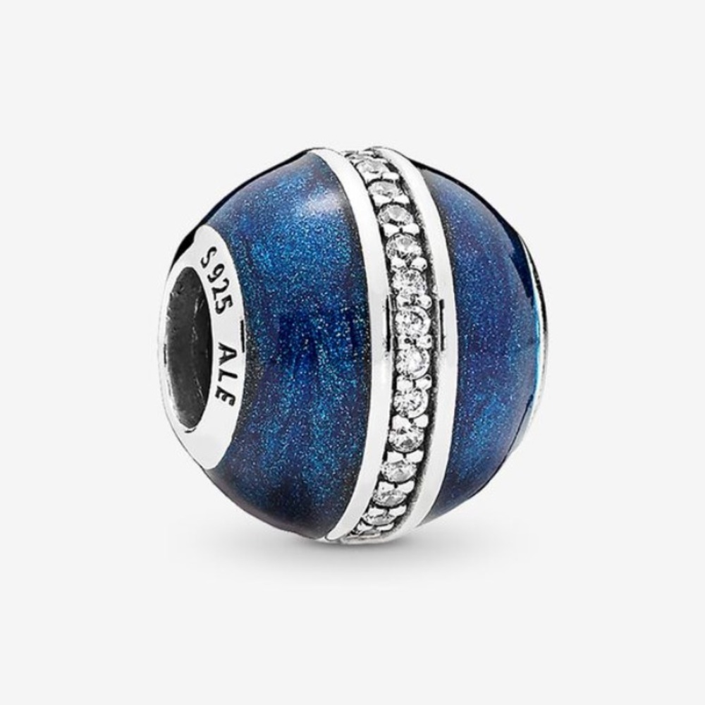 Retired Pandora Midnight Blue Orbit Charm Sterling Silver EUC